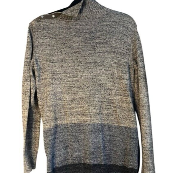 Gap Womens Gray Marled Mock Turtle Neck Sweater Button Ribbed Long Sleeve Relax - Picture 3 of 13